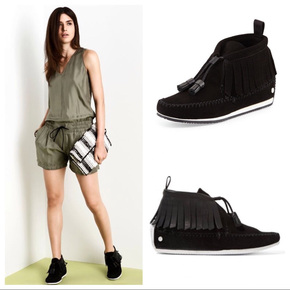 NWT rag & bone Ghita Black Suede Fringe Moccasins